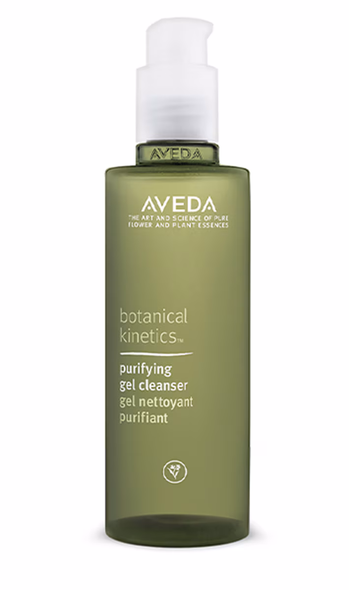 Aveda Botanical Kinetics purifying gel cleanser bottle in green with a white pump